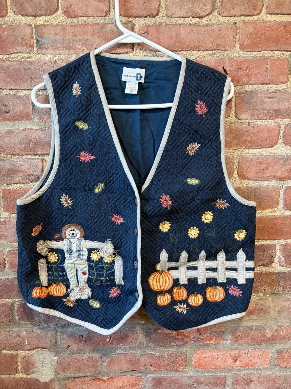 Vintage Paul Harris Navy Vest Embroidered Fall themes size XL